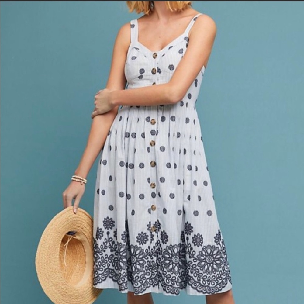 Blue striped midi dress by Anthropologie